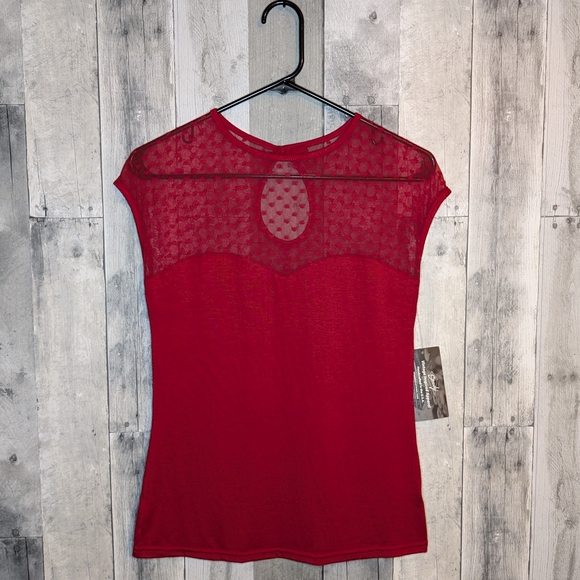 Steady Tops - Steady Retro Red Hearts Only Mesh Knit Top - Large